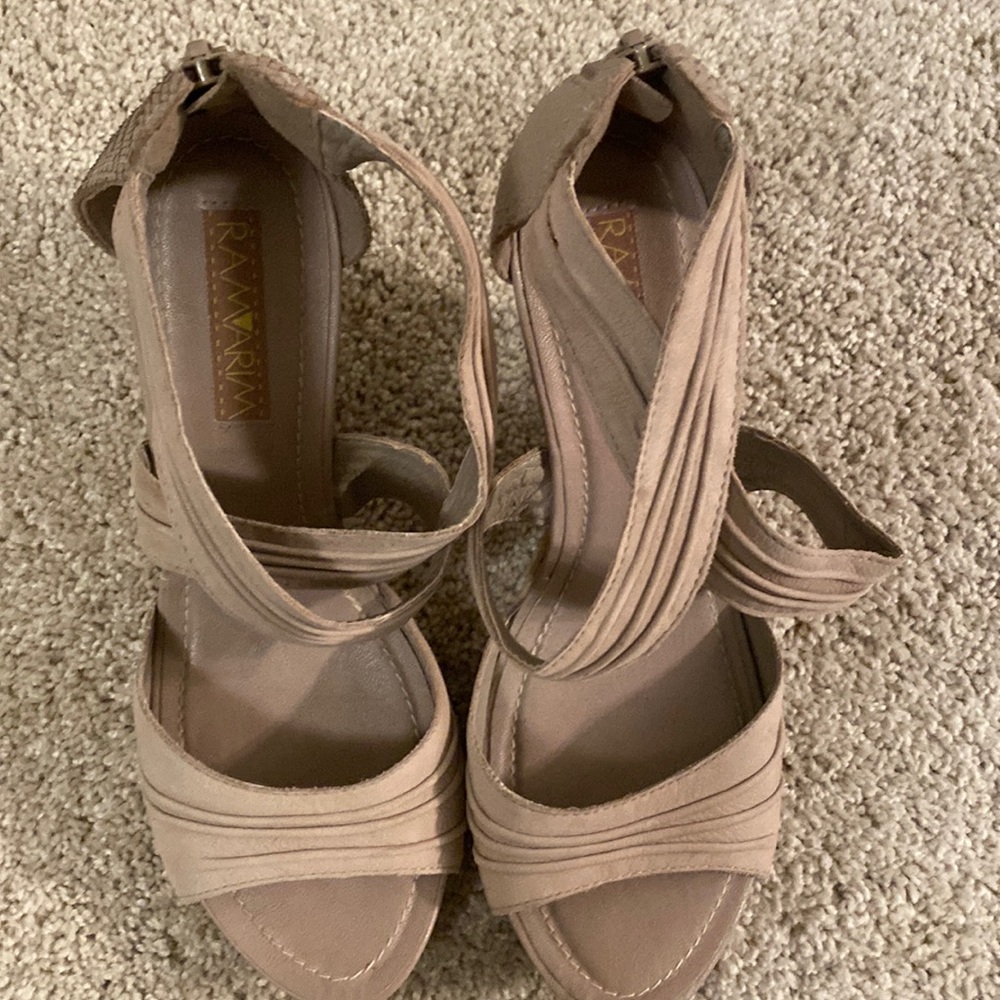 Taupe Espadrille. Size 9. Made in Brazil. 3 inch heel. Worn once.